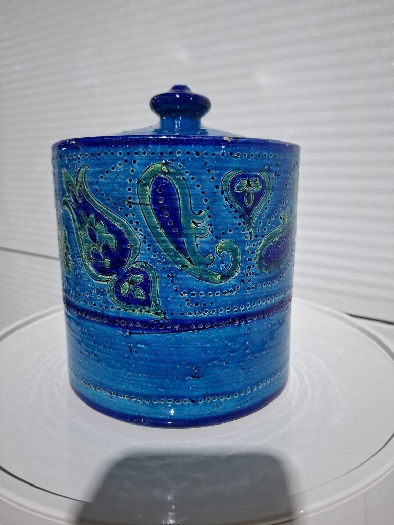 Bitossi, Aldo Londi, Rimini blauwe pot met deksel, 60/70s., Antiek en Kunst, Object, Ophalen of Verzenden, Handgemaakt, Steen/keramiek