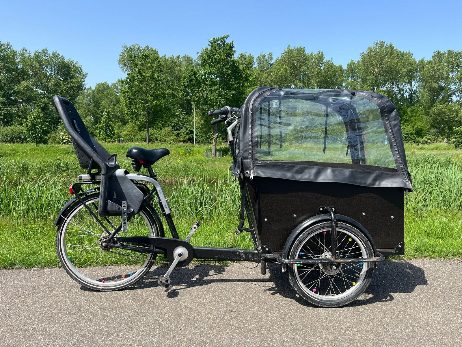 Bakfiets Babboe Big met huif en kussens, 4 kinderen of meer, Gebruikt, Huif, Velgrem