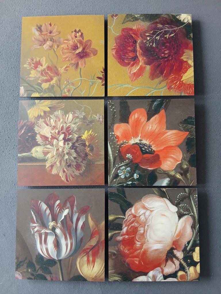 6 dibond schilderijtjes met bloemkunst 20x20cm, Antiek en Kunst, Ophalen of Verzenden