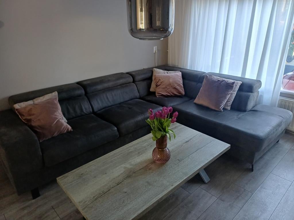 Gratis Hoekbank Donkergrijs - 2.75m x 2.10m, 250 tot 300 cm, Gebruikt, Hoekbank, Ophalen of Verzenden