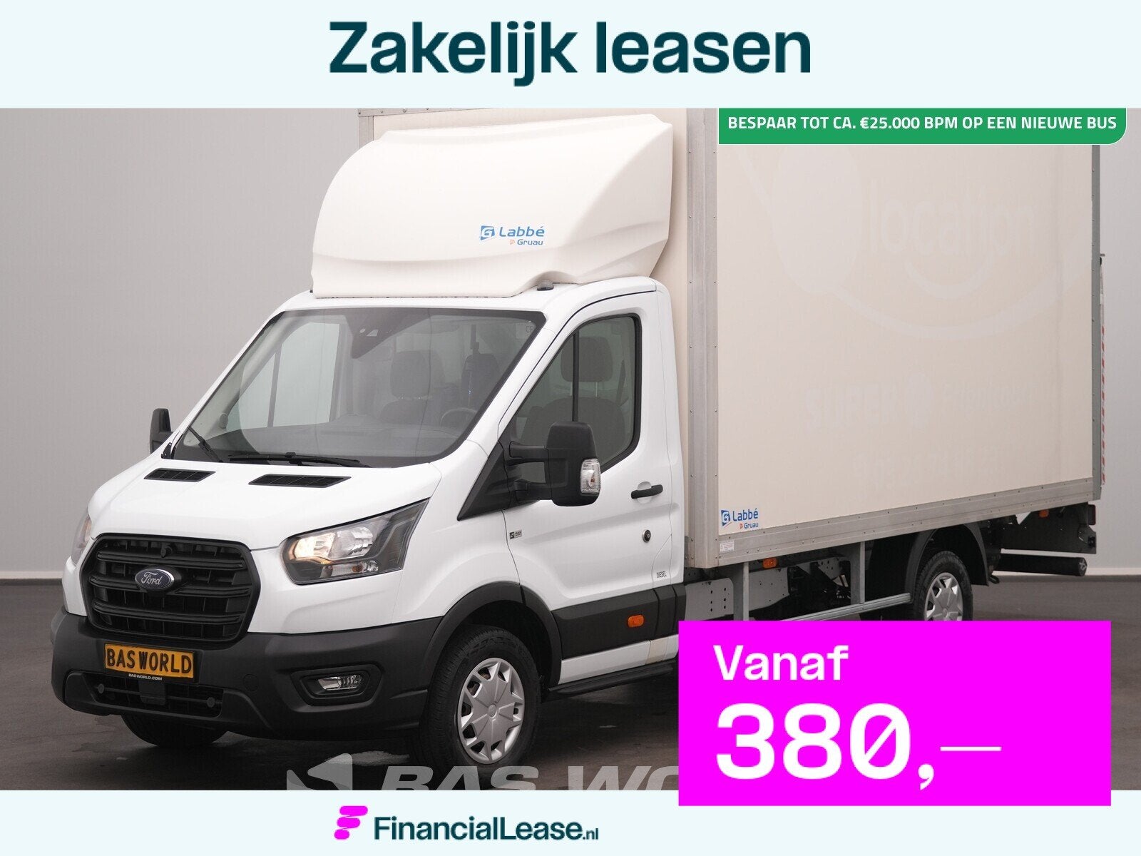 Ford Transit 130pk Laadklep Bakwagen Airco Cruise Euro6 Meub, Stof, Euro 6, 4 cilinders, Wit