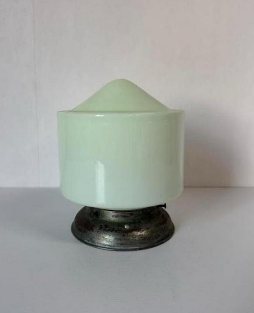 Vintage plafondlamp Art Deco zacht groen - armatuur patina, Ophalen of Verzenden