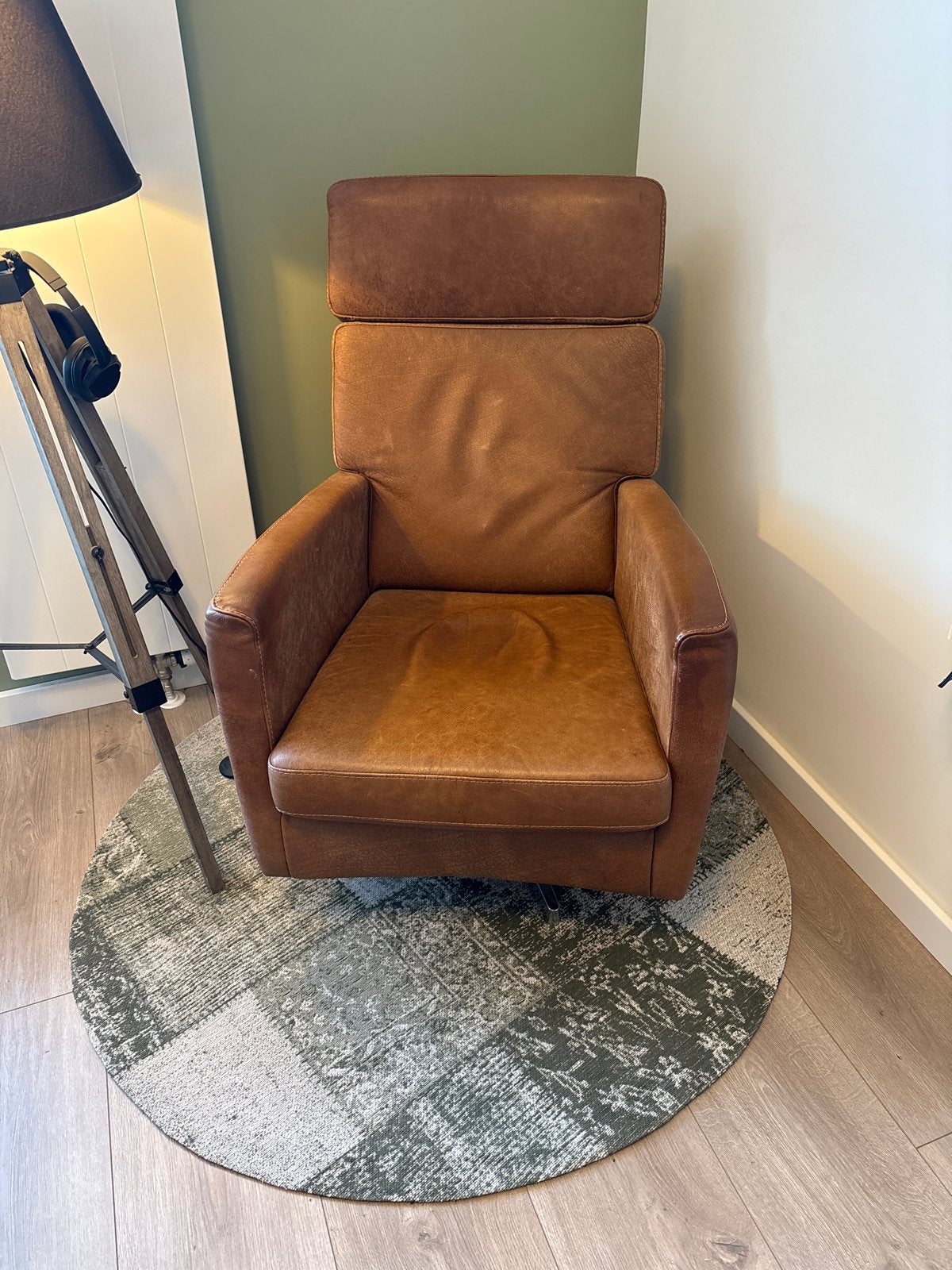 Comfortabele leren fauteuil - 52 cm diepe zitting, Huis en Inrichting, Ophalen, Gebruikt, Leer, 50 tot 75 cm