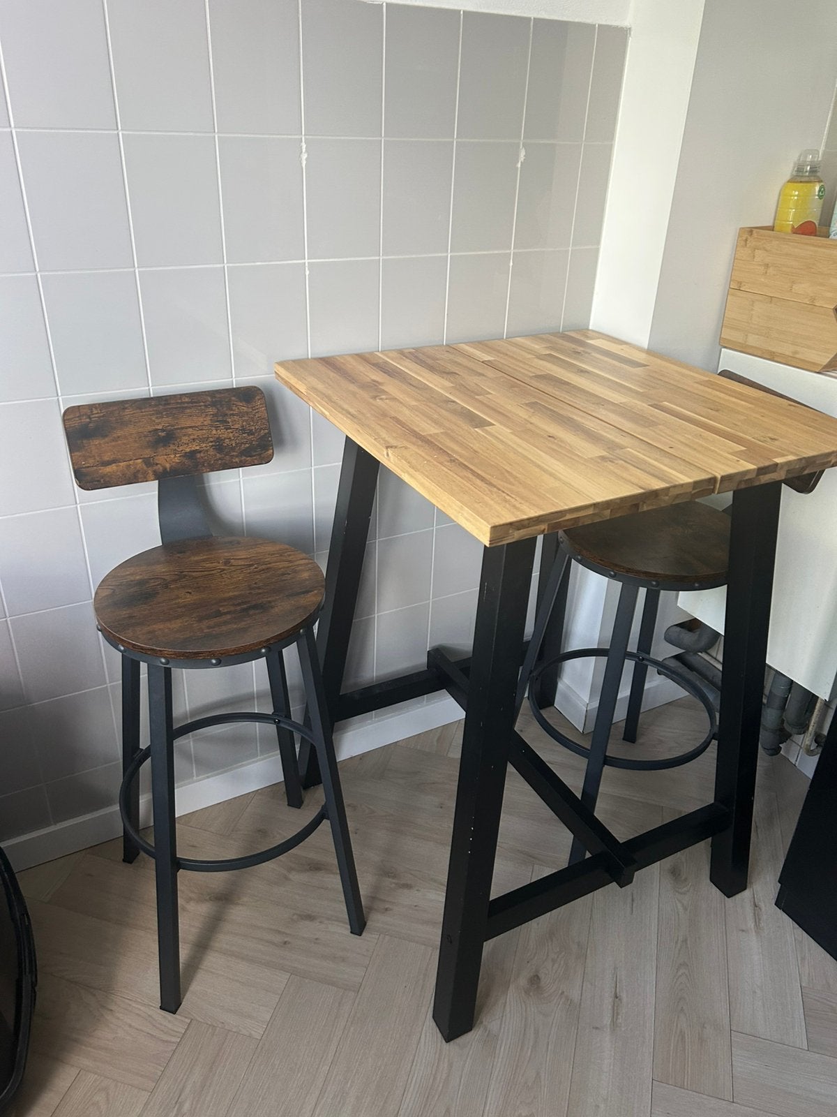 Bar tafel en 2 stoelen., Ophalen, 100 tot 150 cm, 50 tot 100 cm, Zo goed als nieuw