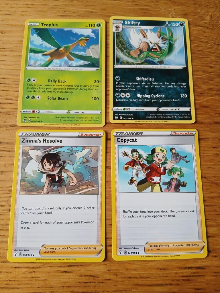 Tropius 006/203, Shiftry 097/203, Zinnia's Resolve, Cop, Ophalen of Verzenden, Zo goed als nieuw, Meerdere kaarten