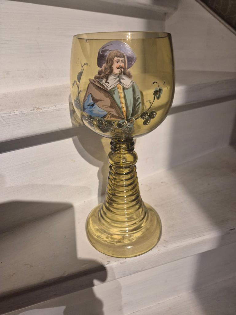 Antiek Groen Glas met Schilderij van Man, Ophalen of Verzenden