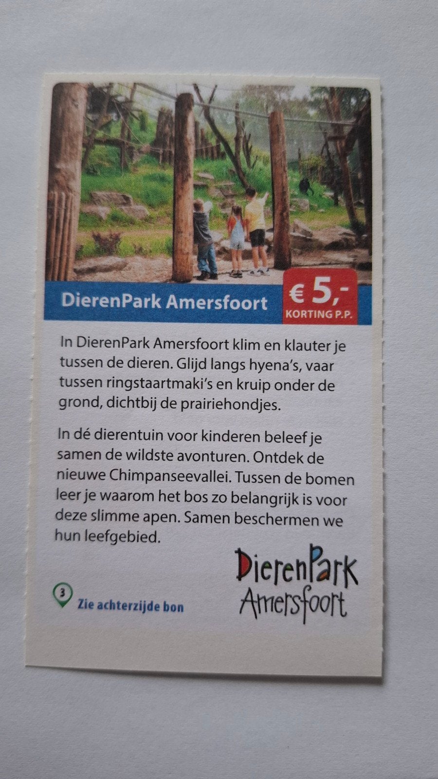 Kortingsbon DierenPark Amersfoort voor 5 euro per persoon, Drie personen of meer, Kortingsbon, Overige typen