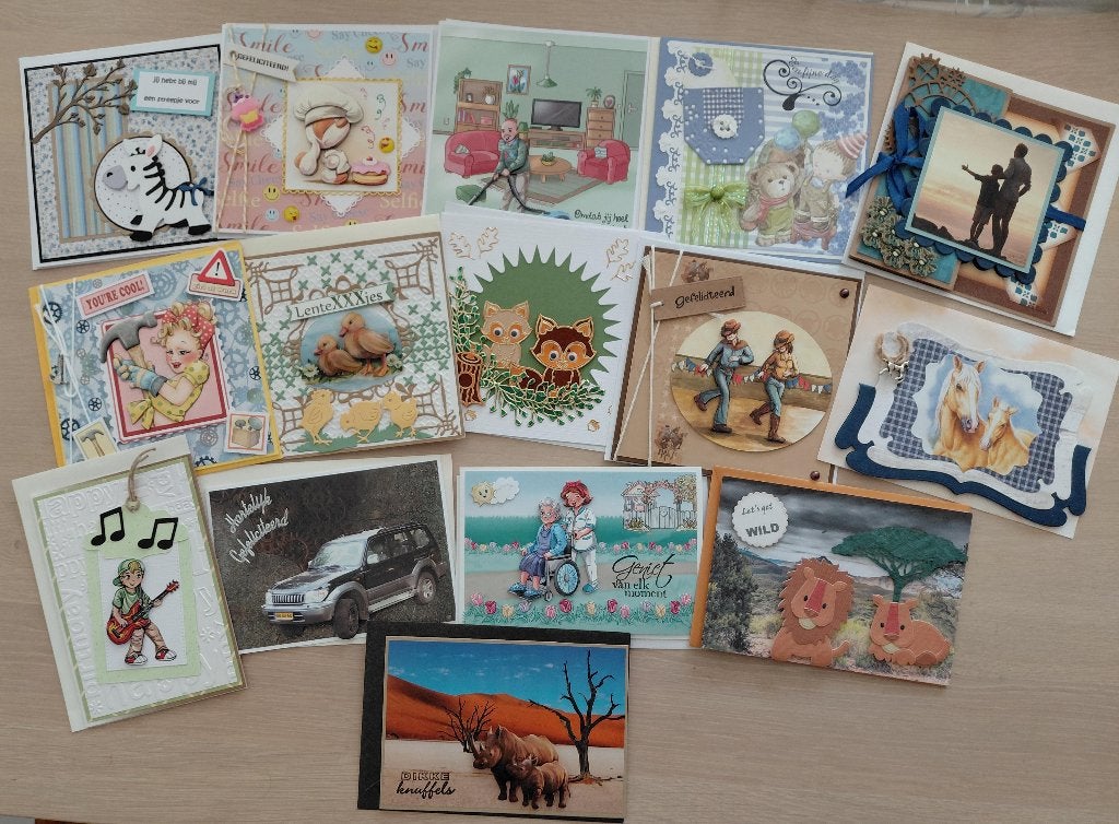 15 Handgemaakte dubbele kaarten met envelop, Verzenden, Nieuw, Overige thema's
