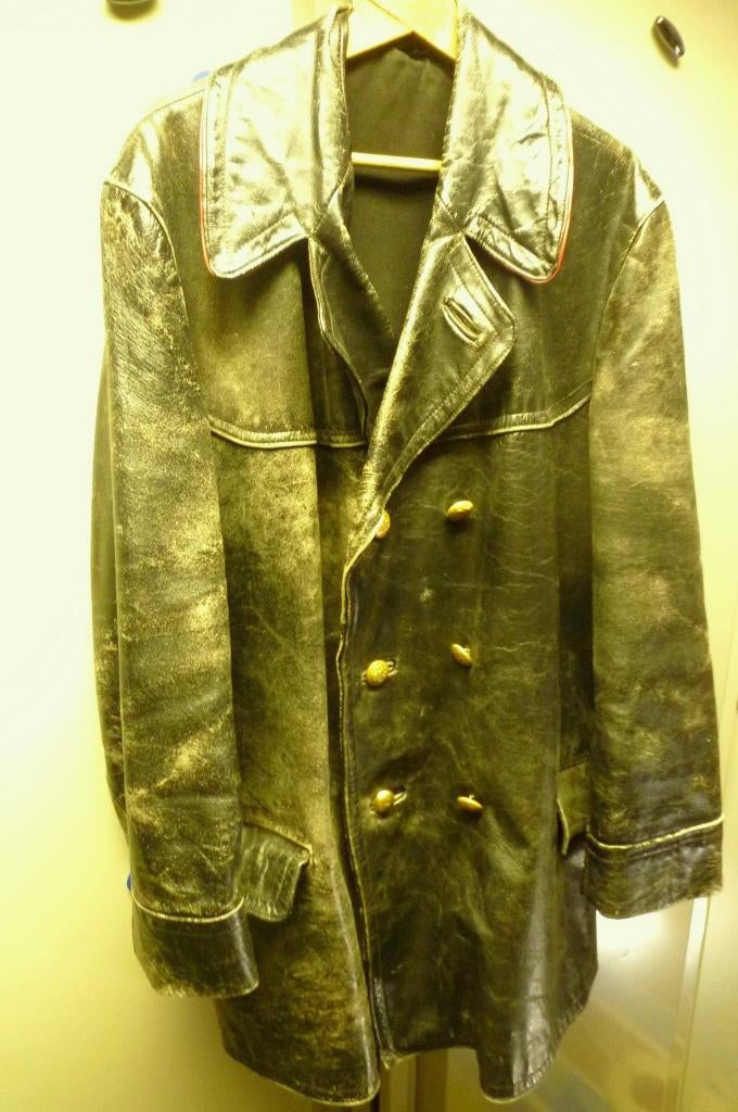 solex kleding - Oude korte lederen PTT jas jaren '50 - '60, Ophalen of Verzenden, Gebruikt, Overige modellen