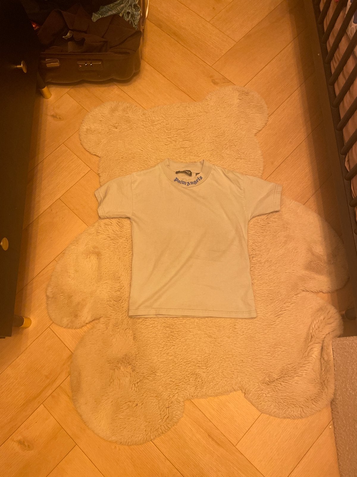 Palm Angels T-shirt - Lichtblauw met logo, Ophalen, Gedragen, Overige maten, Blauw