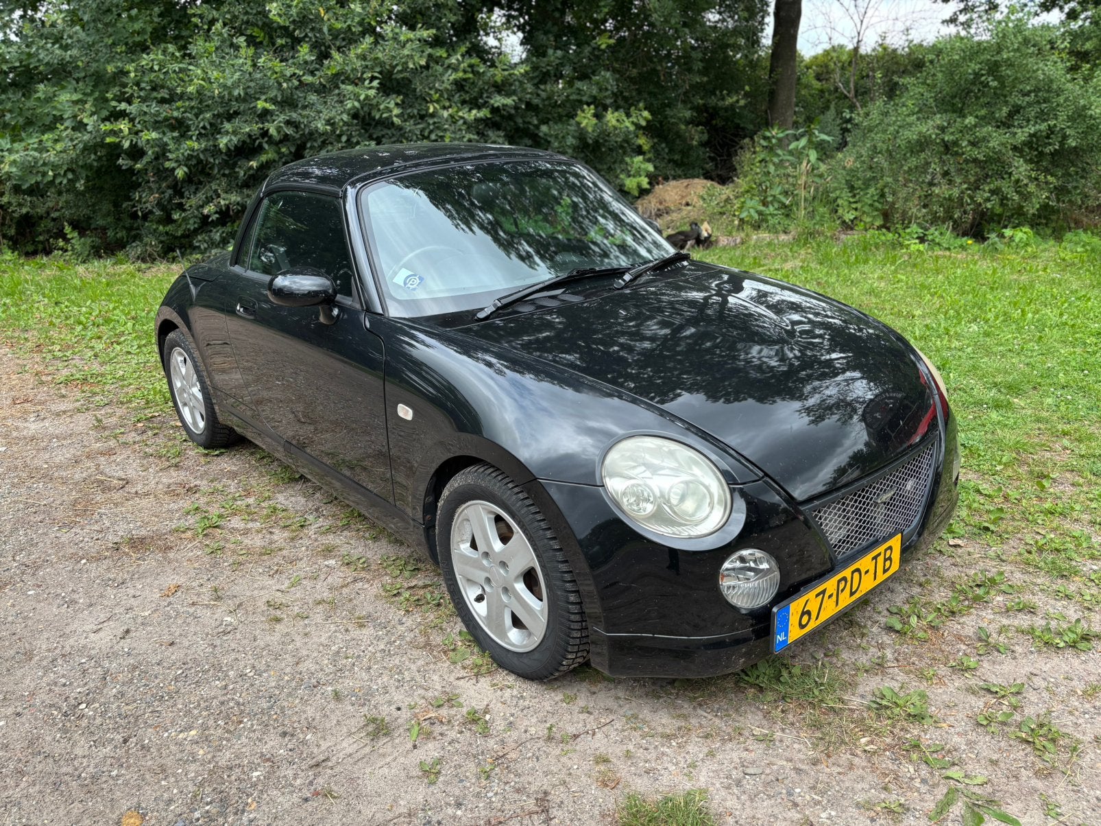 Daihatsu Copen 0.7 16V 50KW Turbo 2004 Zwart, Auto's, Daihatsu, Voorwielaandrijving, 4 cilinders, Cabriolet, Copen
