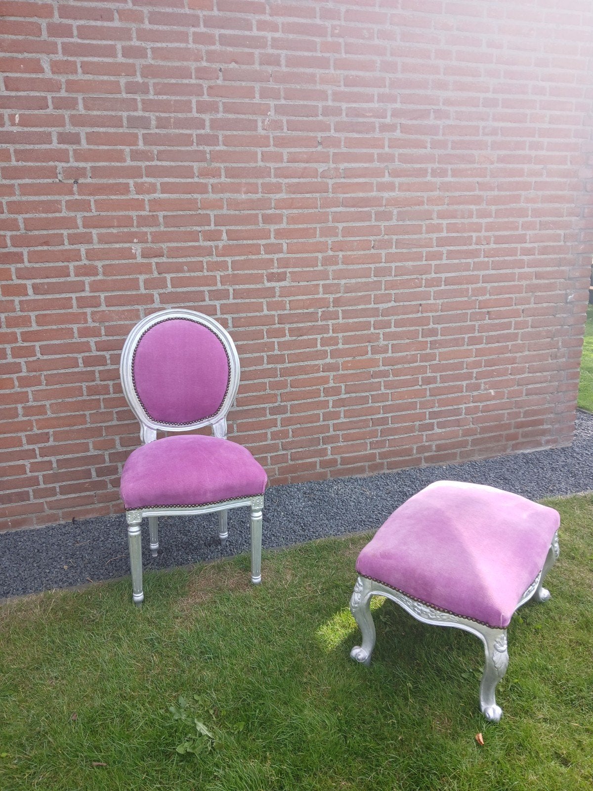 Prinsessen stoel met krukje paars/Zilver, Ophalen, Overige kleuren, Stof, Eén