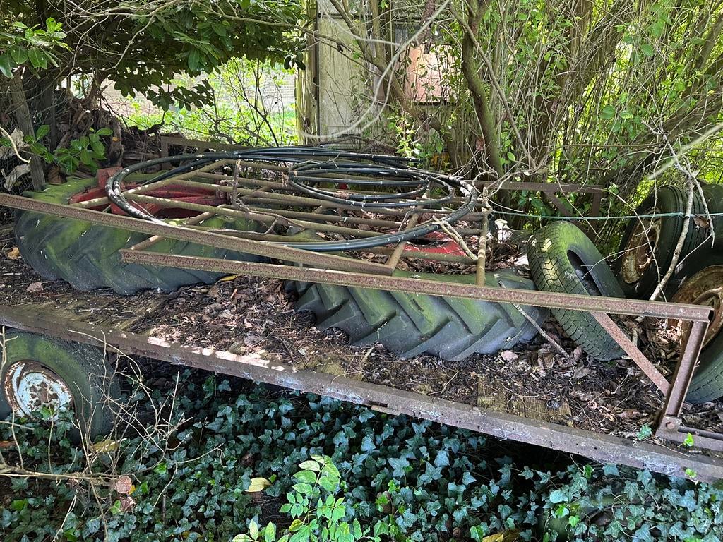 Oude platte wagen, Ophalen, Gebruikt, Hout