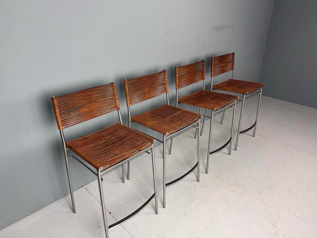Set van 4 zeldzame Tito Agnoli 'Miss B' barkrukken, 1997, Gebruikt, Met voetsteun, Ophalen of Verzenden, 90 cm of meer