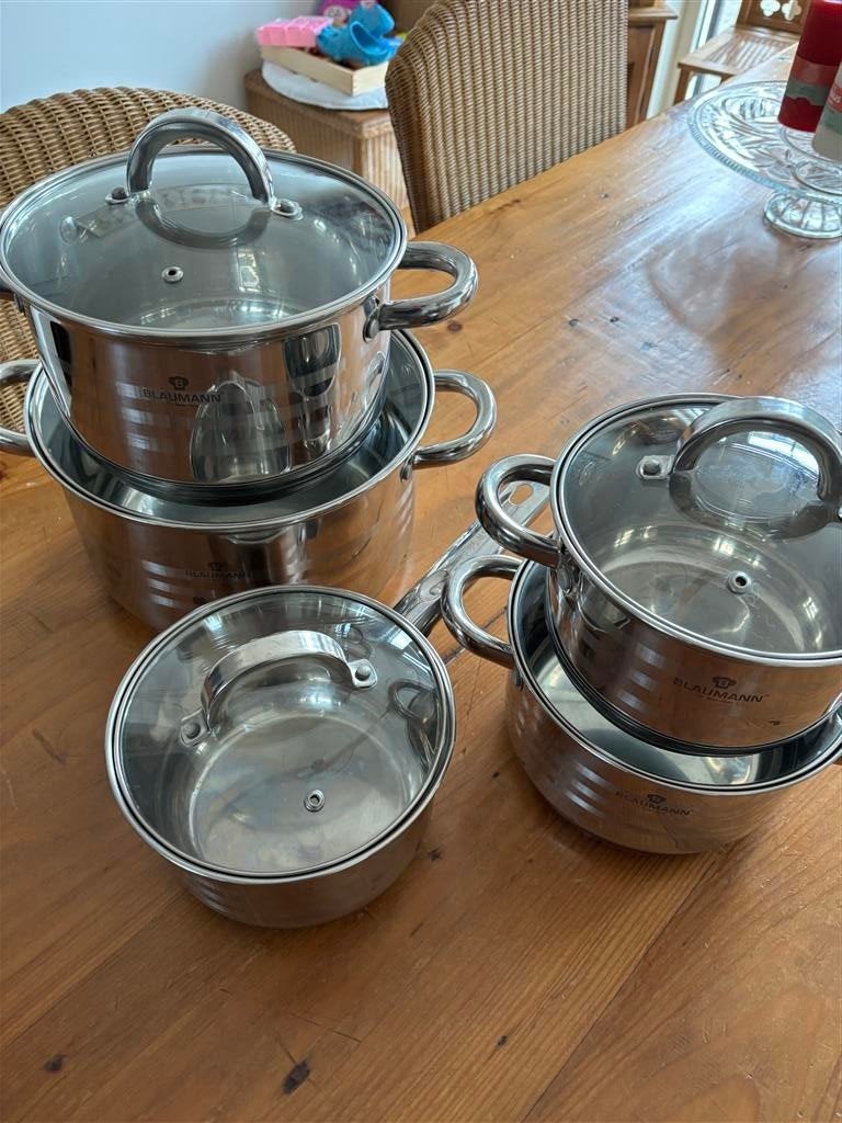 Blaumann Pannenset RVS - Geschikt voor Inductie, Huis en Inrichting, Keuken | Potten en Pannen, Gebruikt, Pannenset, Ophalen of Verzenden