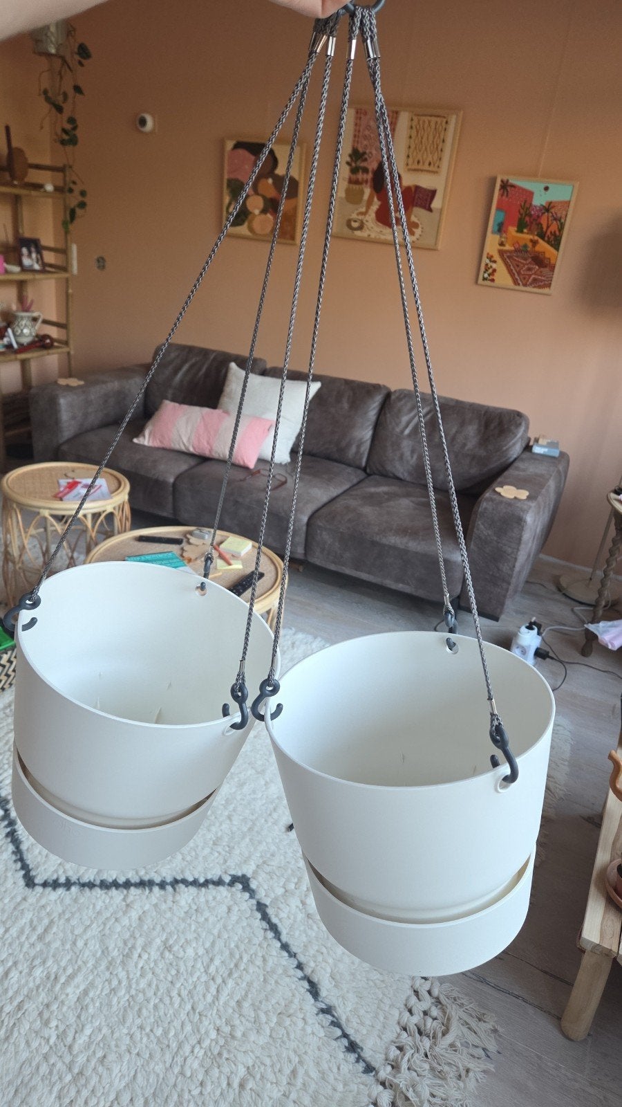 2 Elho Greenville Hangpot Wit - allebij voor €15, Kunststof, Rond, Ophalen of Verzenden, Balkon