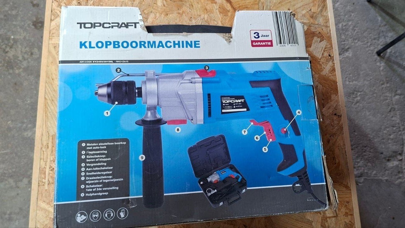 Topcraft Klopboormachine 1050W - Nieuw in doos, Doe-het-zelf en Verbouw, Boormachine, 600 watt of meer, Nieuw, Ophalen of Verzenden