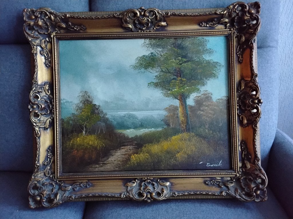 Schilderij landschap met lijst, Nederlandse school, Doek, Ophalen of Verzenden, Landschap