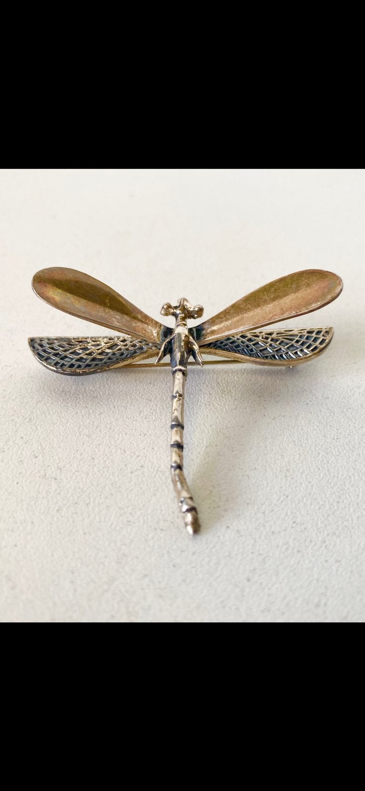 verzilverde VINTAGE 3-D  JAREN ‘70 BROCHE ‘LIBELLE ‘, Sieraden, Tassen en Uiterlijk, Ophalen of Verzenden, Zo goed als nieuw, Overige kleuren