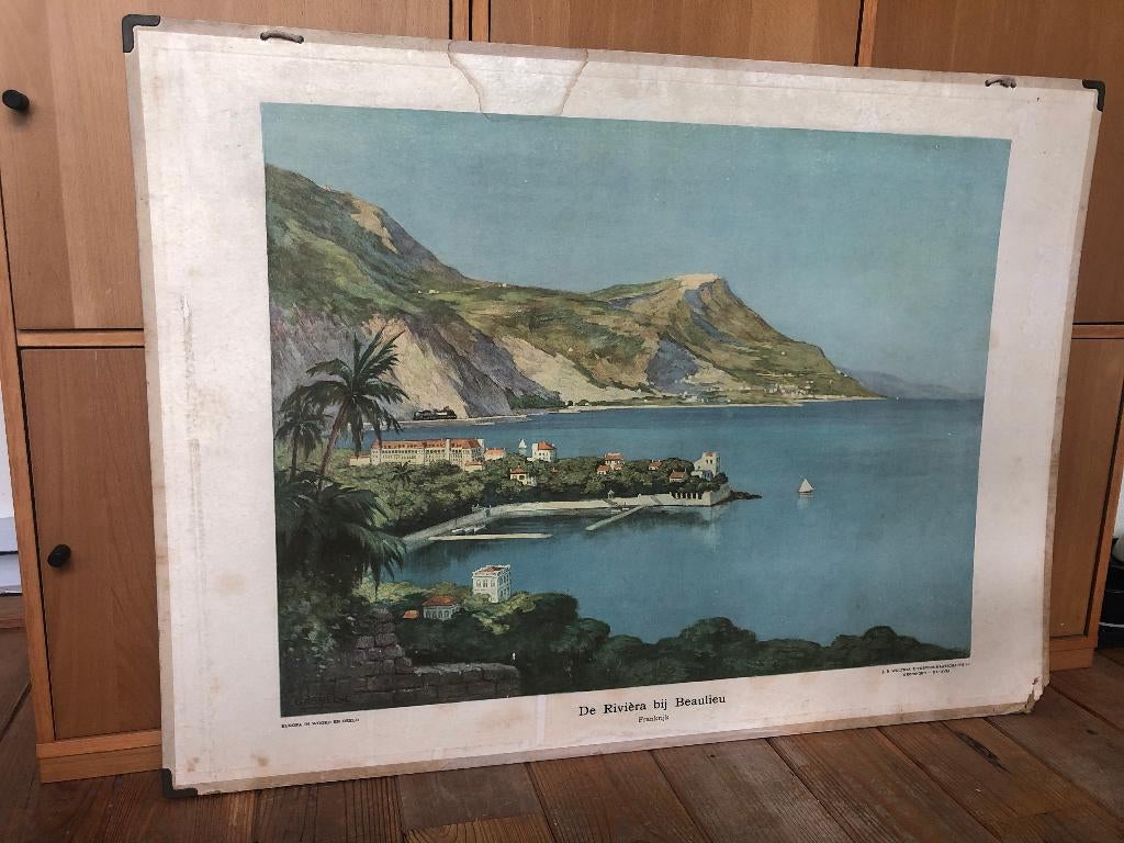 schoolplaat "De riviera bij Beaulieu", Antiek en Kunst, Antiek | Schoolplaten, Aardrijkskunde, Ophalen of Verzenden