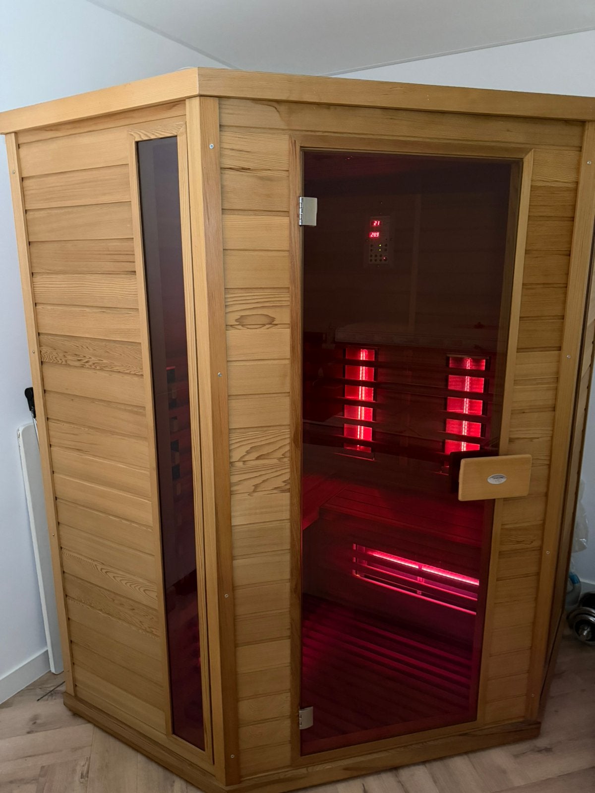3/4 persoon Nobel Infrarood hoeksauna 150c Full Spectrum, Ophalen, Gebruikt, Complete sauna