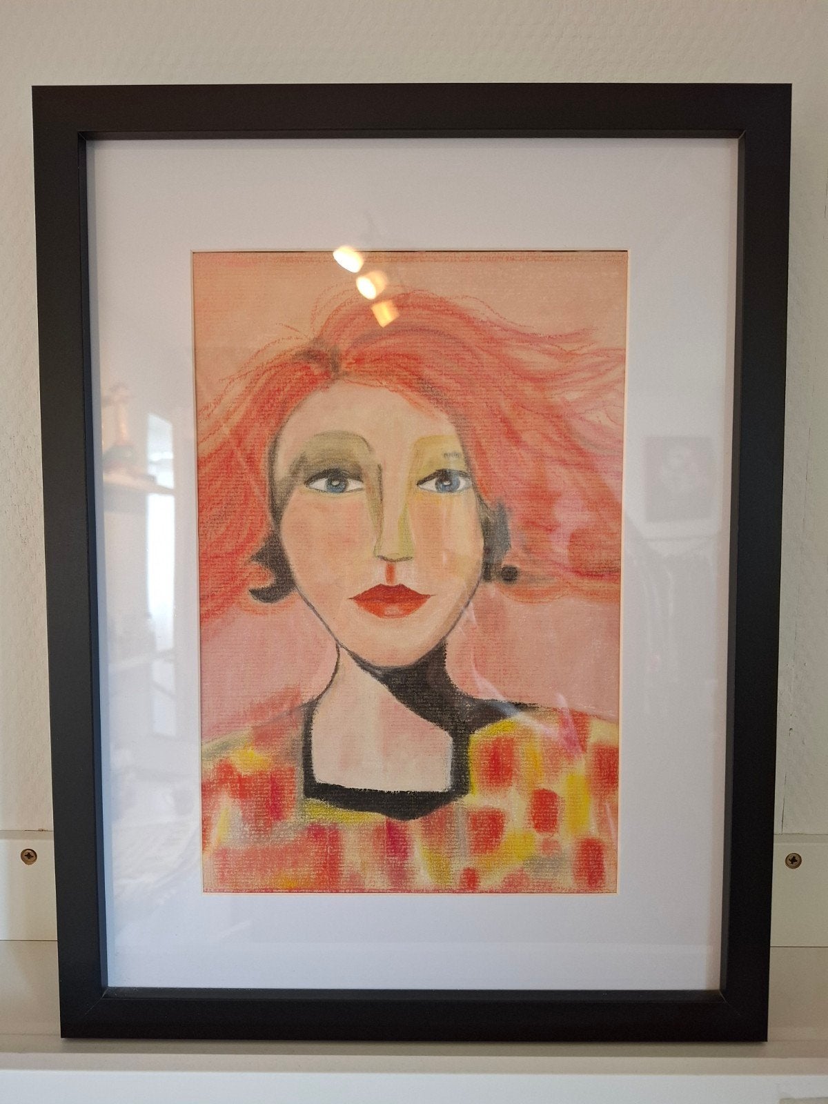 dame met pastel getekend afm lijst 32,5 x 42,5 cm, Antiek en Kunst, Ophalen of Verzenden, Pastel