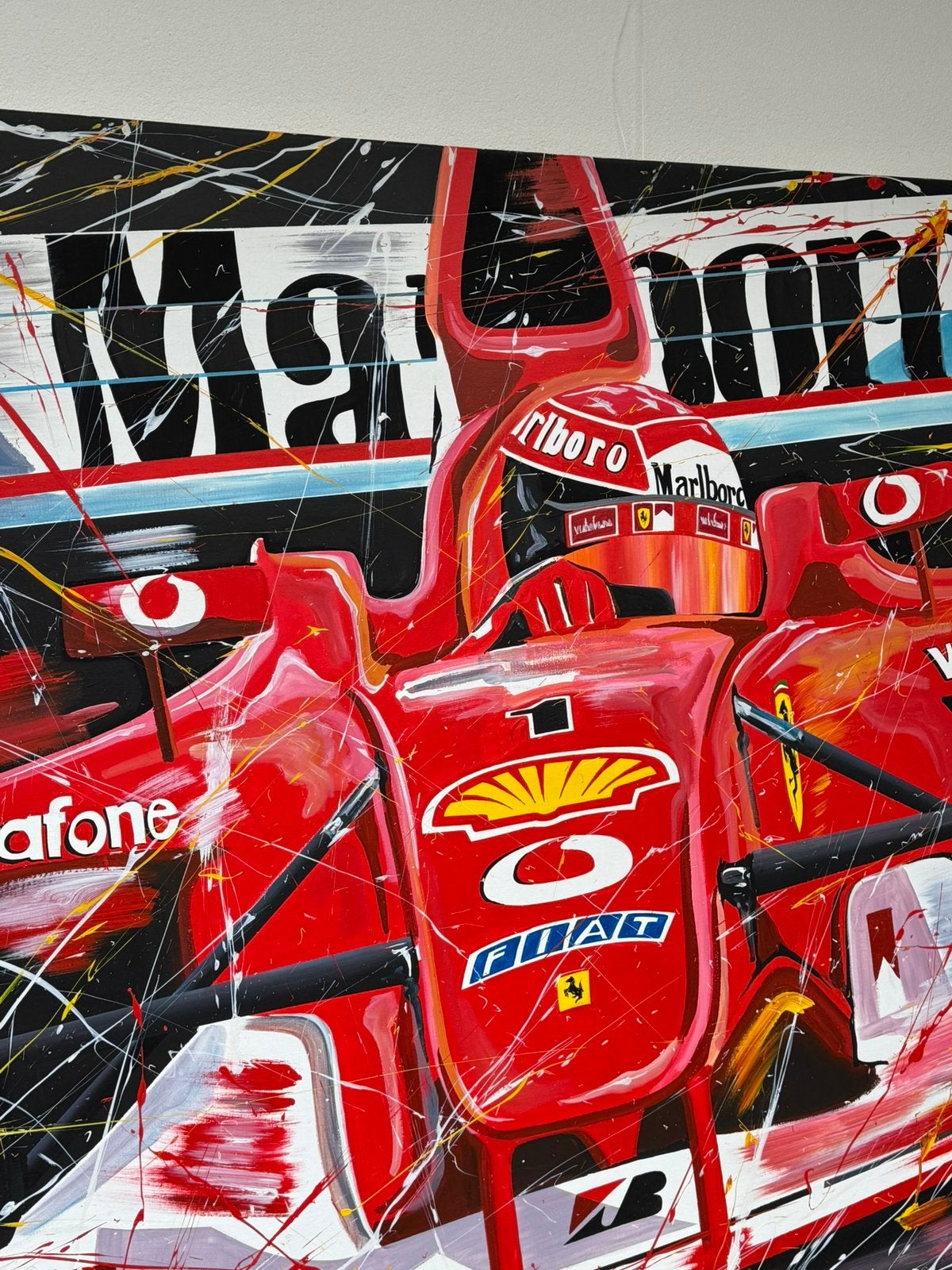 Schilderij Ferrari F1 Michael Schumacher by Eric Jan Kremer, Huis en Inrichting, Ophalen, Oorspronkelijke maker, Nieuw, 125 cm of meer
