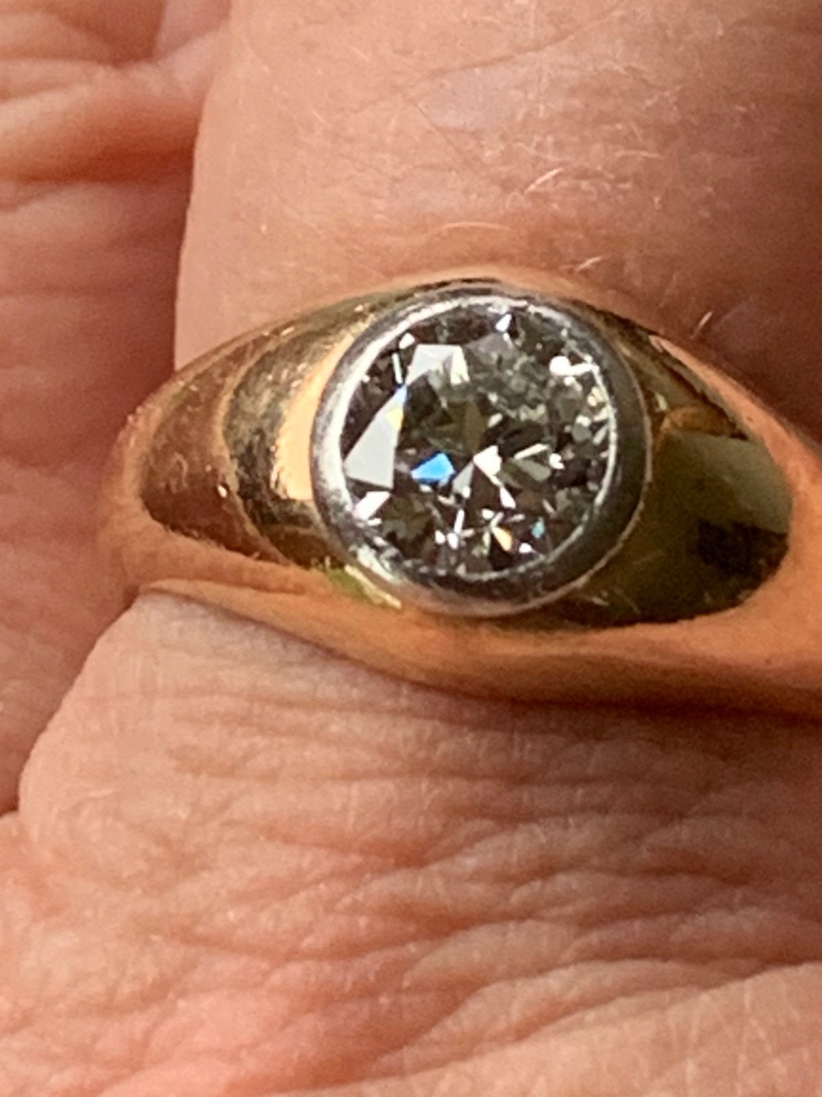 Antieke rosé gouden ring met solitair diamant van ca. 1,2 kt, Sieraden, Tassen en Uiterlijk, Antieke sieraden, Verzenden, Goud