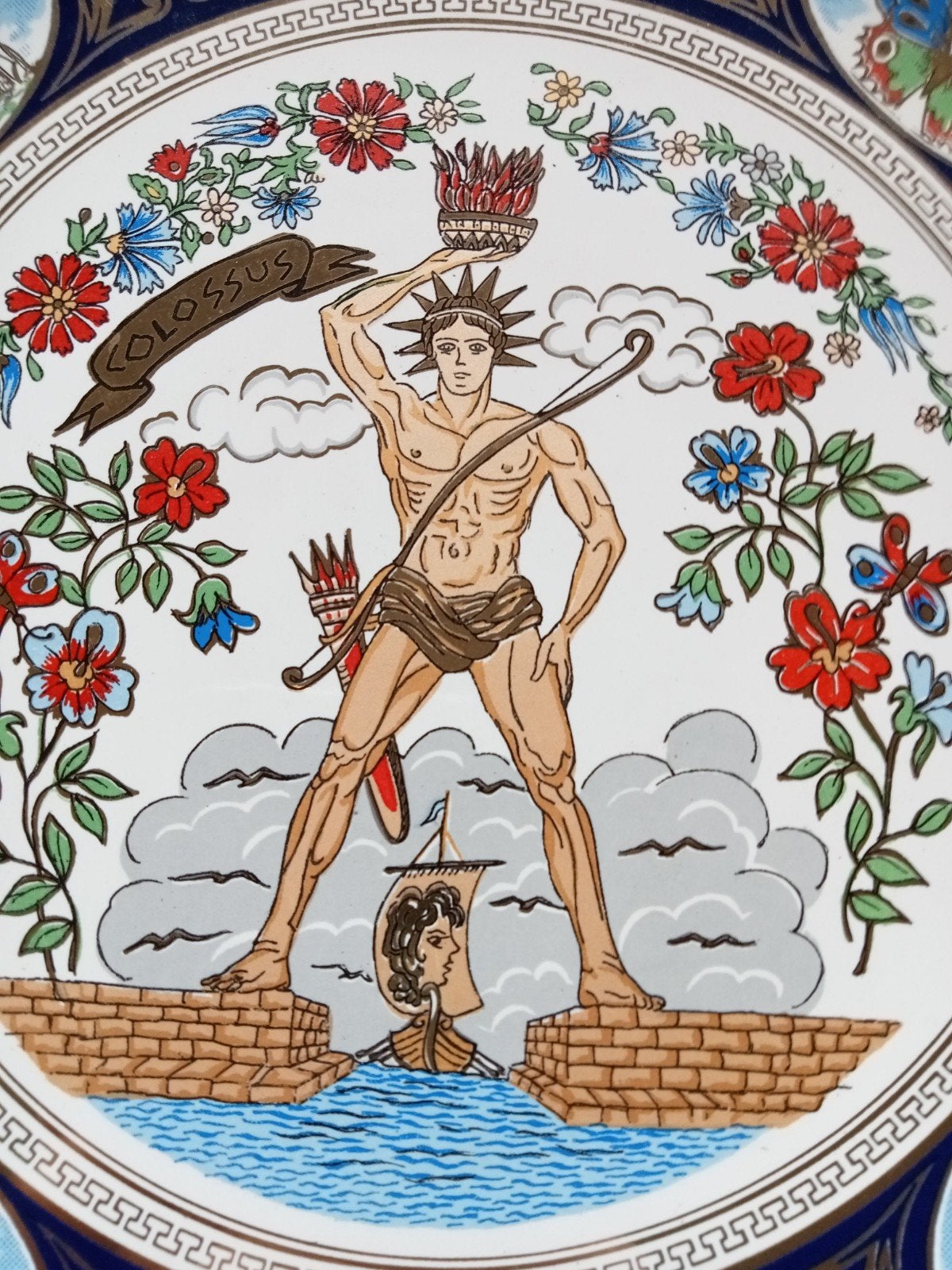 Decoratieve wandbord Colossus van Rhodos 24K goud, Antiek en Kunst, Ophalen