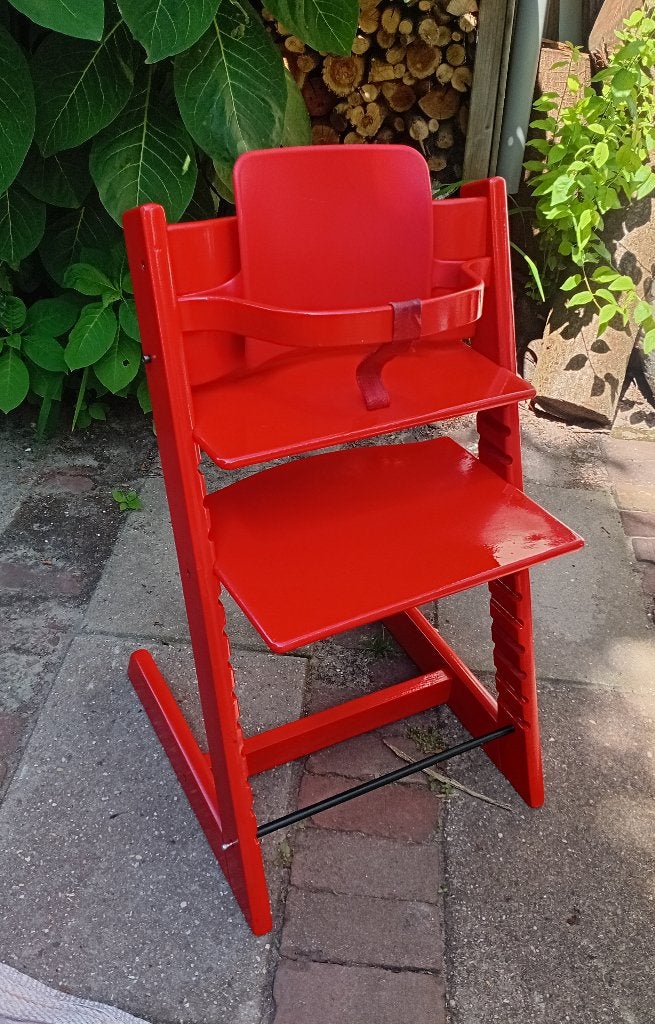 Rode Stokke TripTrapp stoel + beugel/leertje-stoelverkleiner, Ophalen of Verzenden, Gebruikt, Meegroeistoel, Stoelverkleiner