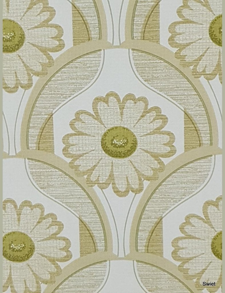 14020 retro bloemenbehang in zachte boogvorm swiet, Ophalen of Verzenden, Beige