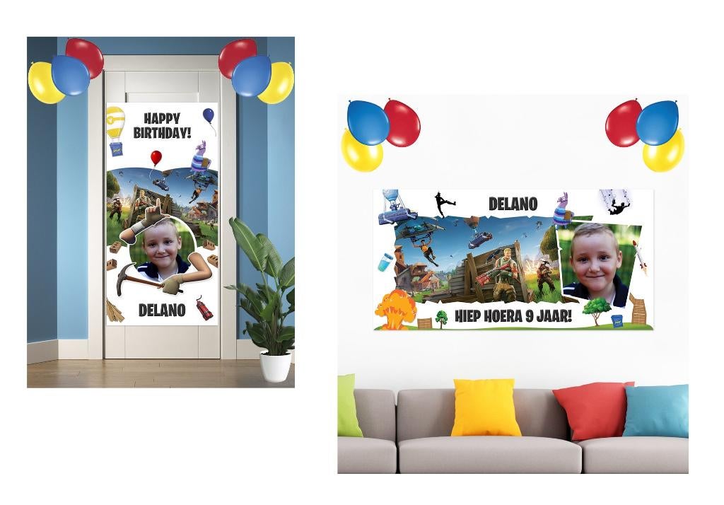 Fortnite muurposter deurposter met naam en foto kind 120x60, Nieuw, Ophalen of Verzenden, A1 t/m A3, Film en Tv
