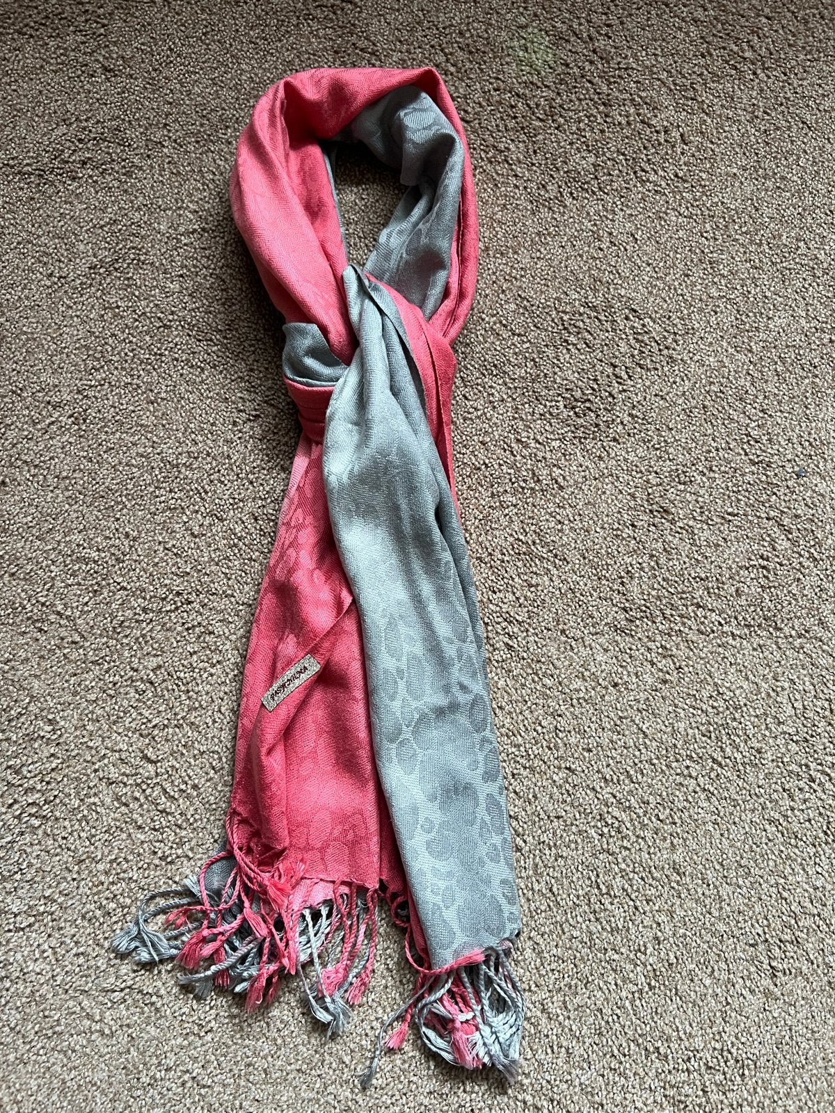 Pashmina sjaal roze-grijs cashmere/polyester mix, Ophalen of Verzenden, Gedragen, Maat 46/48 (XL) of groter, Pashmina