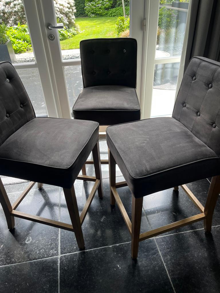 Riviera Maison Cape Breton 3 barkrukken pellini espresso, Huis en Inrichting, Gebruikt, Met voetsteun, 60 tot 90 cm, 3 krukken