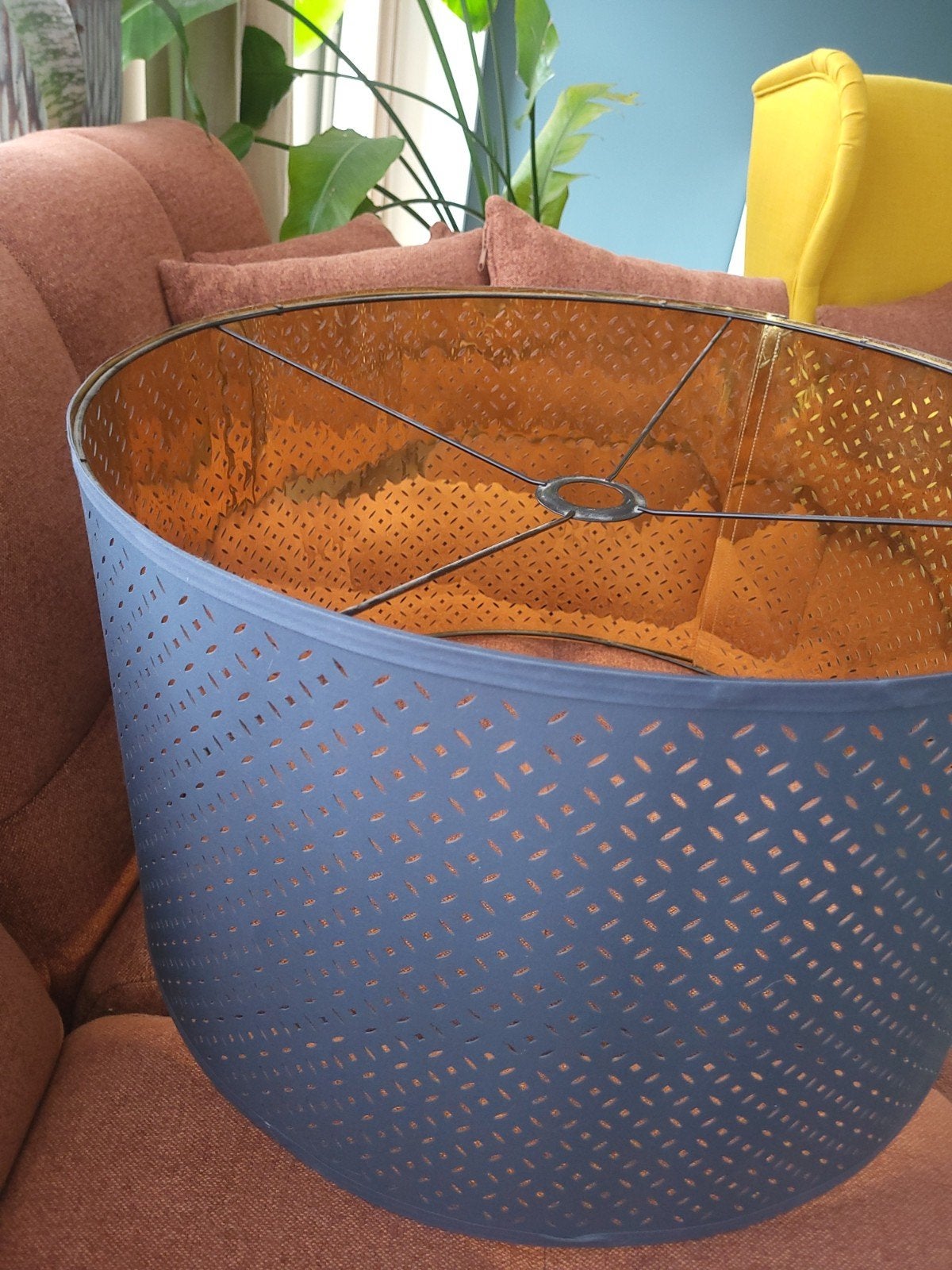 Ikea Nymö lampenkap - Blauw met gouden binnenkant, 60cm, Ophalen, Blauw, Rond, Zo goed als nieuw