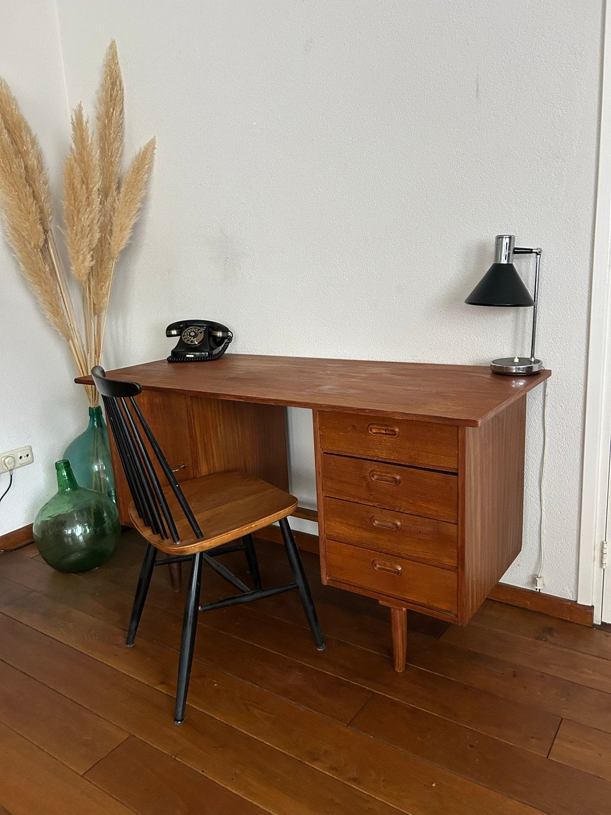 Vintage Bureau Desk - 135x58x75 cm - Afsluitbare Lade, Ophalen, Gebruikt, Vintage, Hout