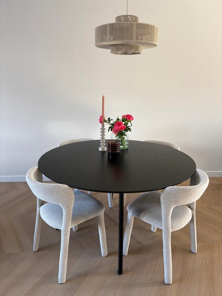 Ronde zwarte tafel, Ophalen of Verzenden, Gebruikt, Rond, 100 tot 150 cm