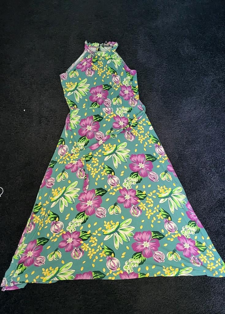 King Louie Bloemenjurk Maat M, Kleding | Dames, Jurken, Zo goed als nieuw, Maat 38/40 (M), Groen, Onder de knie, Ophalen of Verzenden