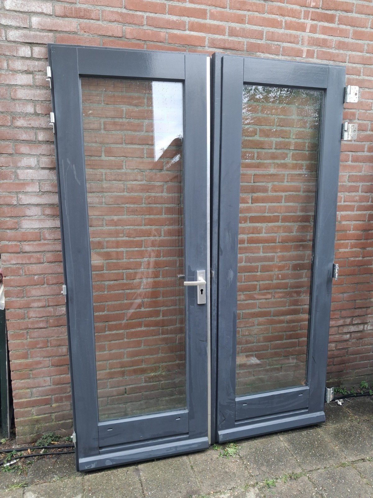 zeer goedehardhouten tuindeuren161x223cmhoog dubbelglas, Ophalen, 120 cm of meer, 200 tot 215 cm, Glas