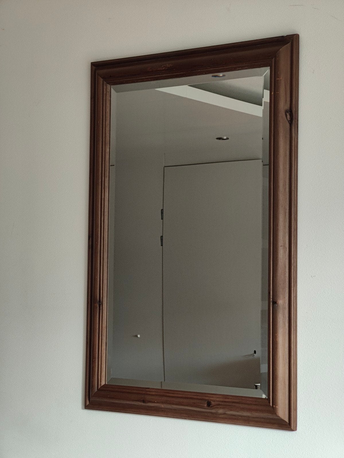 Vintage wandspiegel hout met facetgeslepen glas, Ophalen, Rechthoekig, 50 tot 100 cm, 100 tot 150 cm
