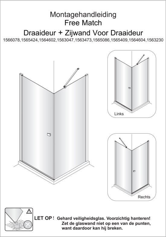 Procasa Free Match douchewand draaideur – 90 x 195 cm, Doe-het-zelf en Verbouw, Sanitair, Ophalen, Nieuw, Glas, Douche