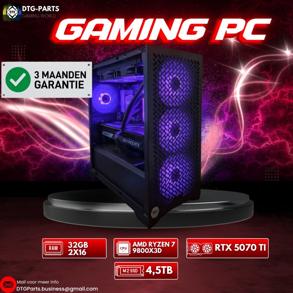 Gaming PC // RTX 5070 TI & AMD 7 9800X3D & 4,5 TB NVMe, Ophalen, 7604 HM, 32 GB, DTGParts.Business@gmail.com