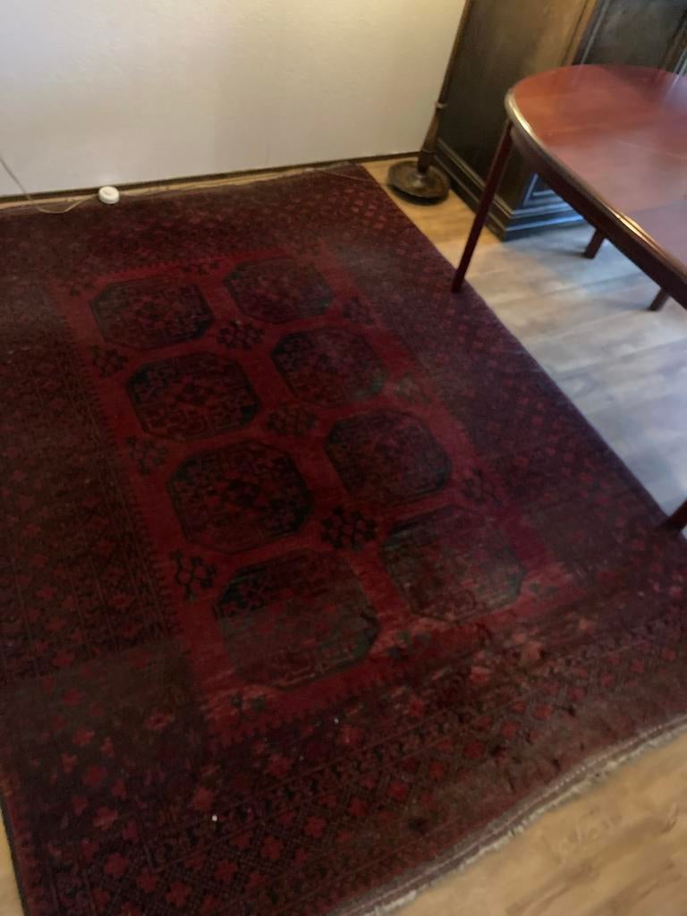 Vintage Perzisch tapijt - Rood met zwart patroon, Ophalen, Gebruikt, 150 tot 200 cm, 200 cm of meer