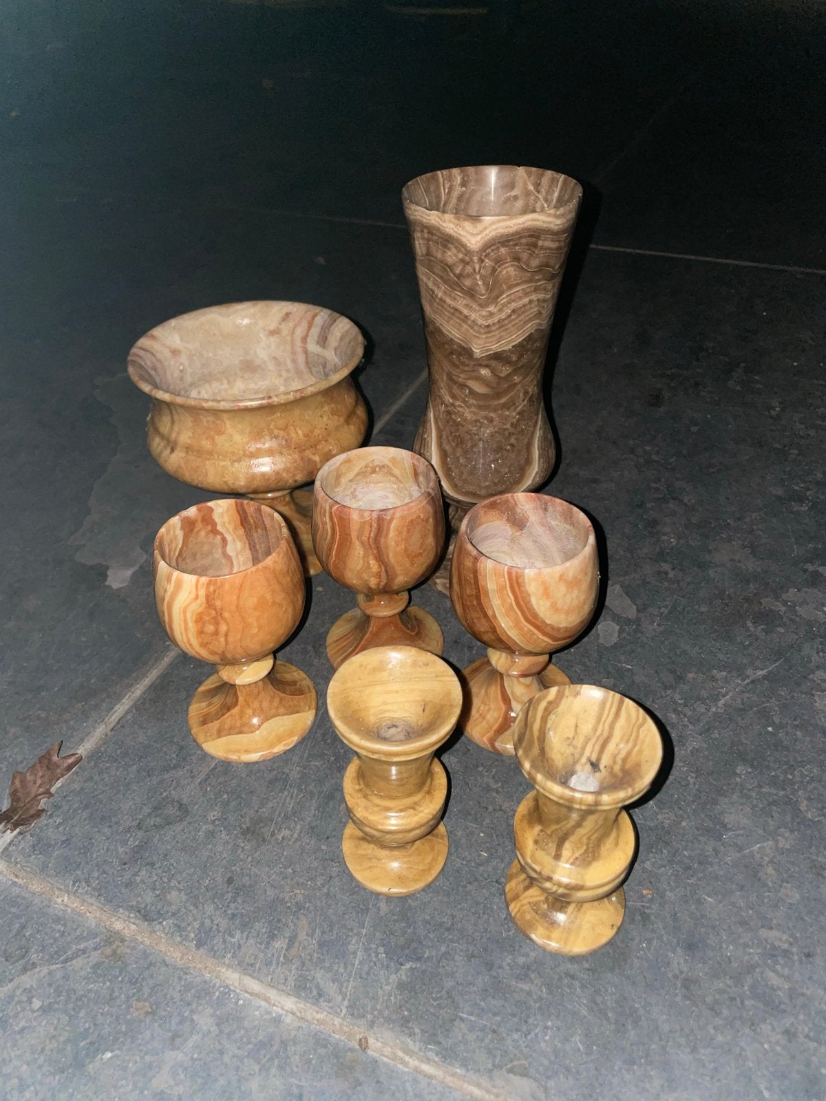 Vintage Onyx Natuursteen Set - Vaas & Kelken (7-delig), Antiek en Kunst, Ophalen