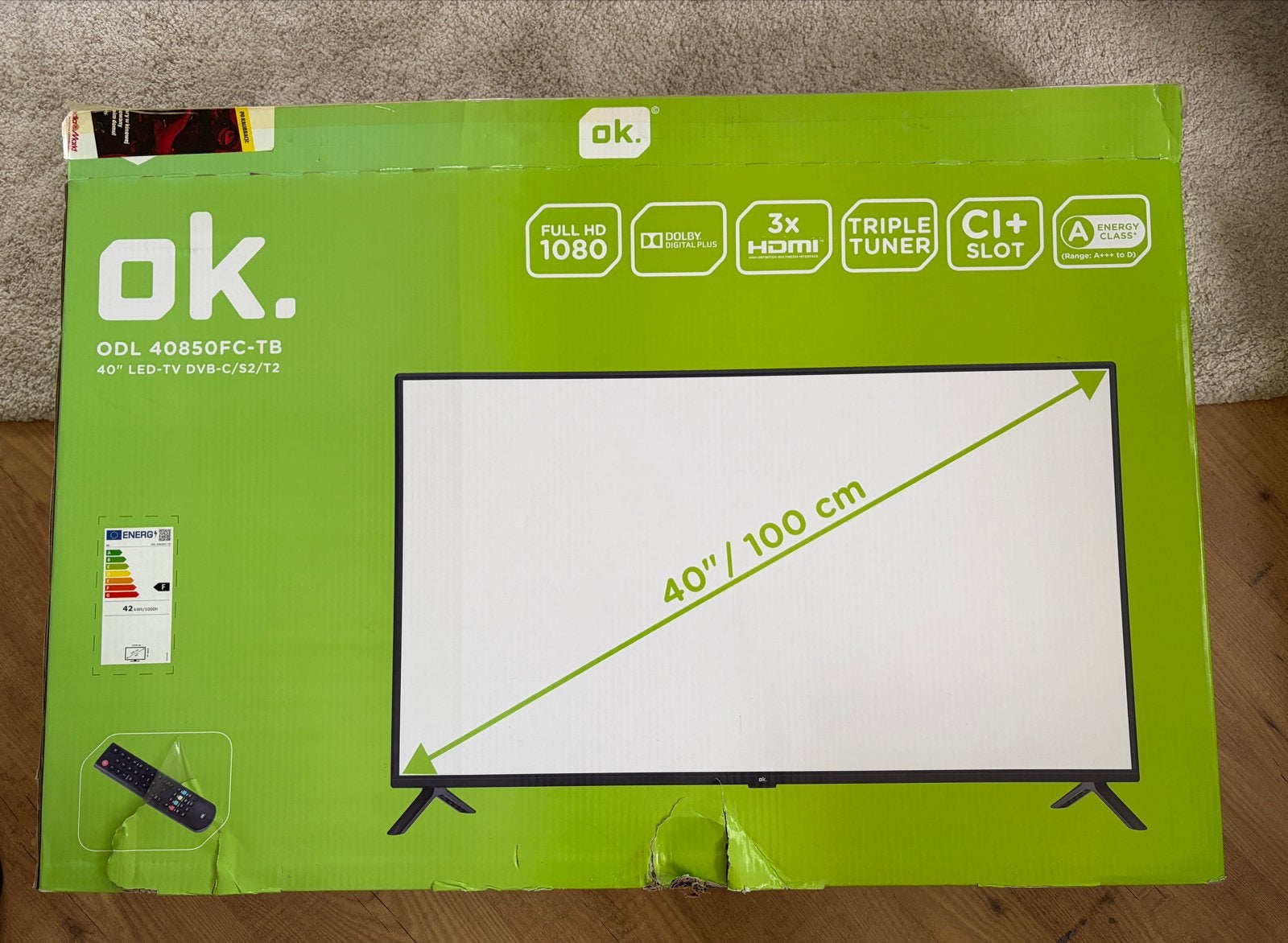 OK. LED-TV 40 inch (100 cm) Full HD 1080p - als nieuw, LED, 50 Hz, Zo goed als nieuw, 100 cm of meer
