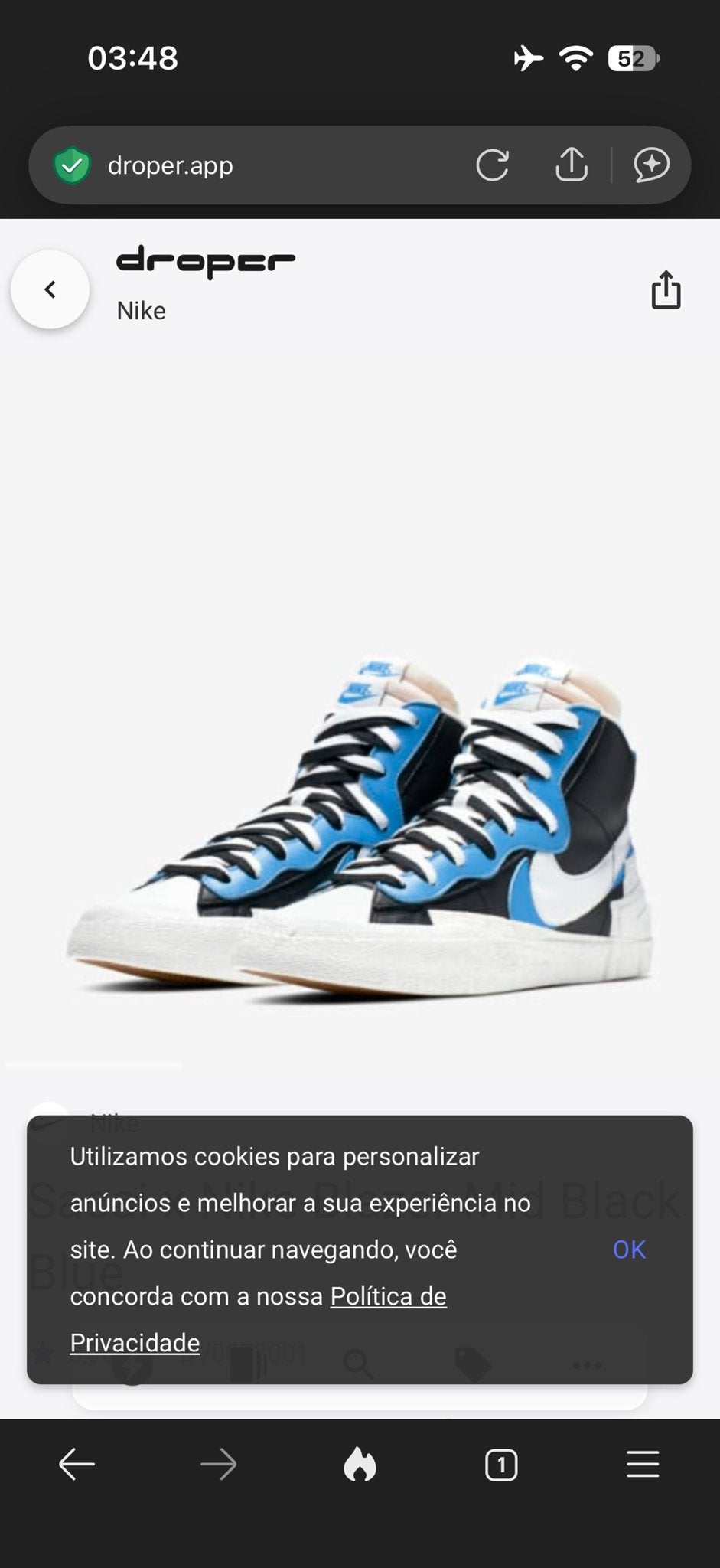 Sacai x Nike Blazer Mid Black Blue - Maat 43 - Nieuw, Ophalen of Verzenden, Nieuw, Blauw, Sneakers of Gympen