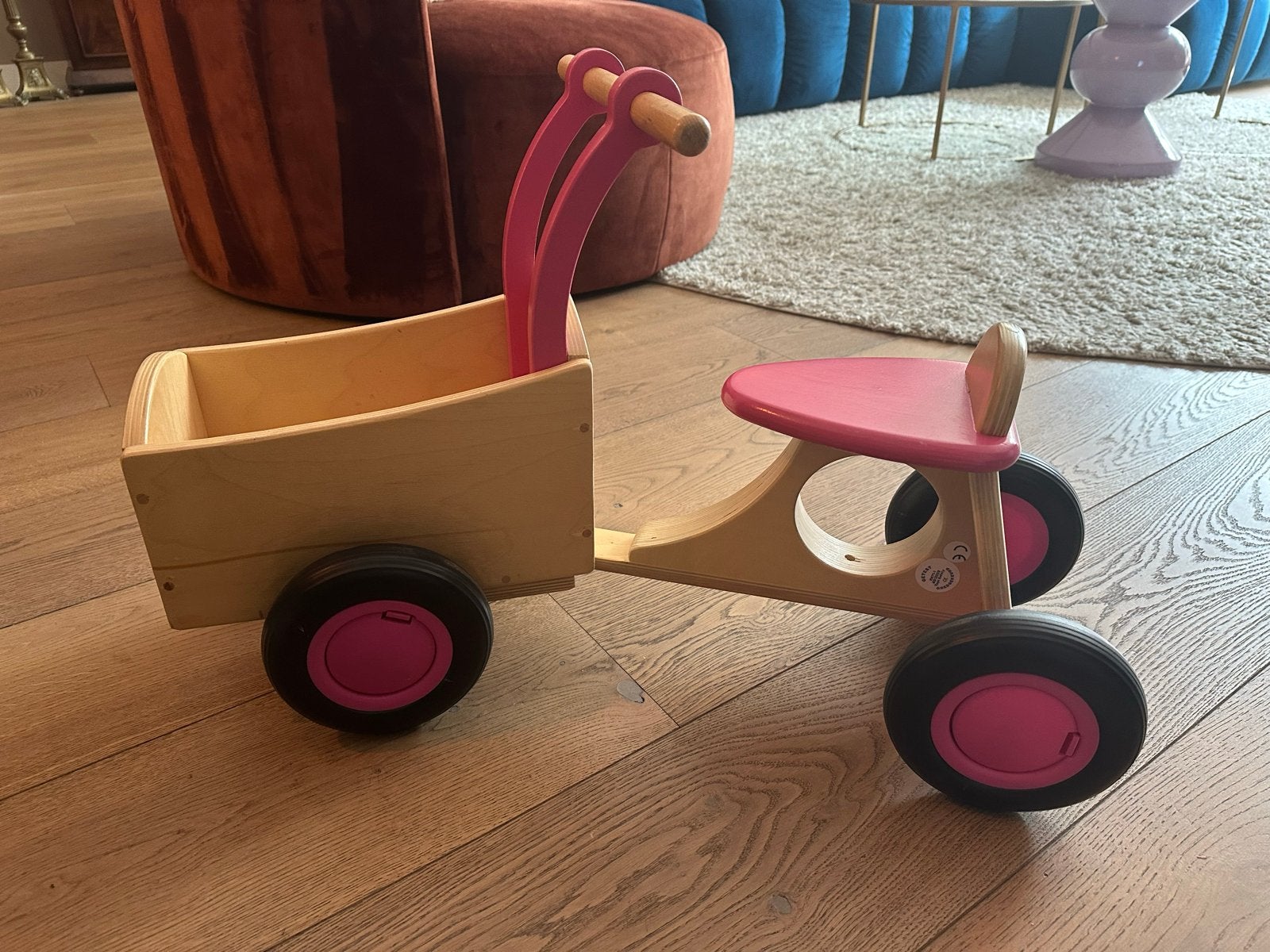 Houten loopfiets met aanhanger - roze, Ophalen, Gebruikt, Loopfiets