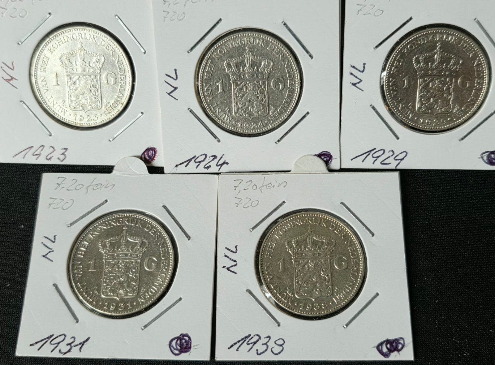 5x 1 gulden Wilhelmina, Postzegels en Munten, Munten | Nederland, 1 gulden, Zilver, Koningin Wilhelmina, Verzenden