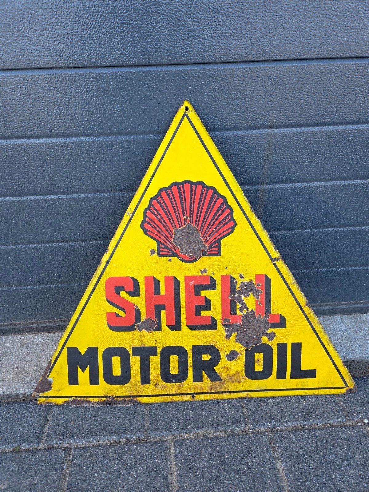 Emaille bord Shell motor oil, Ophalen of Verzenden, Gebruikt, Reclamebord