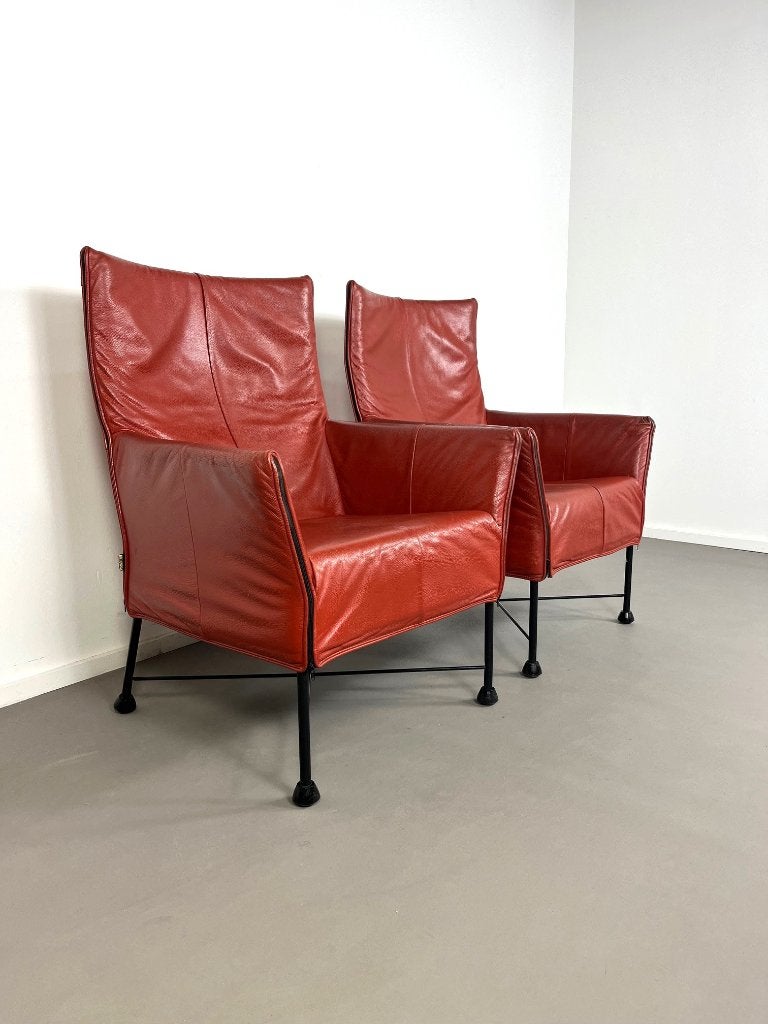 2 Charly fauteuils, Gerard van den Berg, Montis, jaren 80., Ophalen, Gebruikt, 50 tot 75 cm, Leer